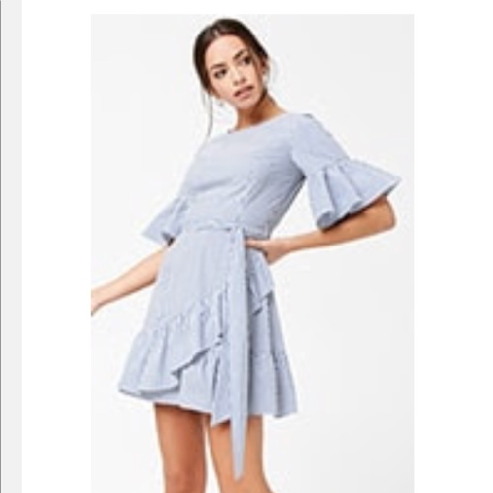 Forever 21 Pinstriped ruffle trim dress